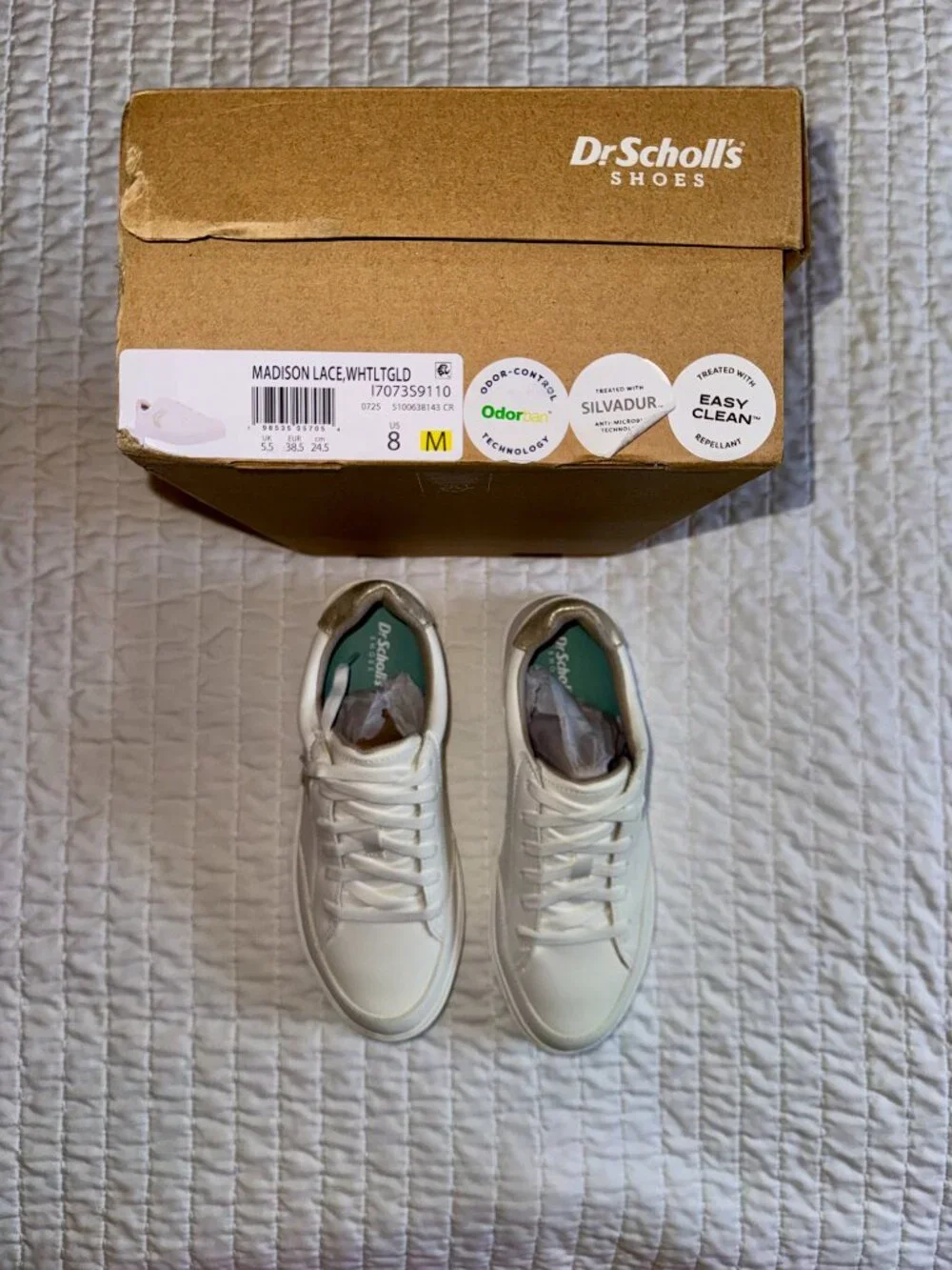 Dr. Scholl’s Madison Lace Sneakers White Gold Women’s Size 8M New in Box - Picture 4 of 8